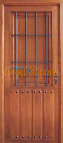 puerta madera rustica clavos reja forja pino iroko a medida 1hoja barnizada