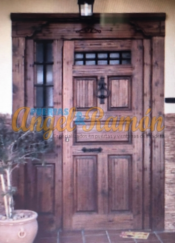 puerta rústica de madera para calle con fijo-artesanal-emvejecida-mensulas-pino-oferta-barata-poron-entrada-amedida