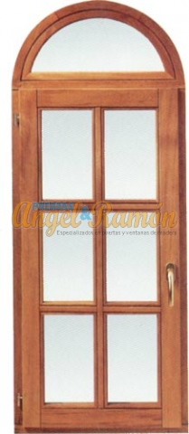 ventana europeatipo ingles medio punto madera rustica pino contraventana barnizada herrajes