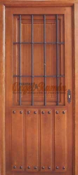 puerta madera rustica clavos reja forja pino iroko a medida 1hoja barnizada